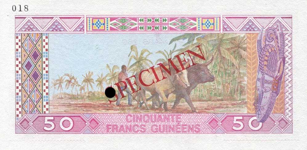 Back of Guinea p29s: 50 Francs from 1985