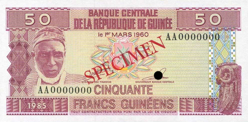 Front of Guinea p29s: 50 Francs from 1985