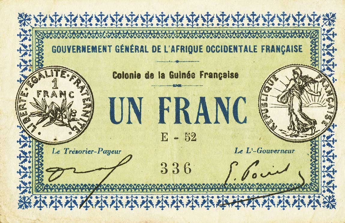 Front of Guinea p2c: 1 Franc from 1917