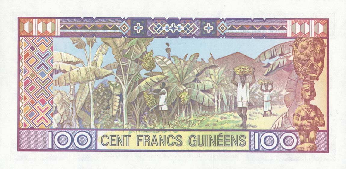 Back of Guinea p30a: 100 Francs from 1985