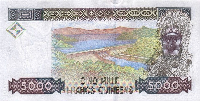 Back of Guinea p38: 5000 Francs from 1998