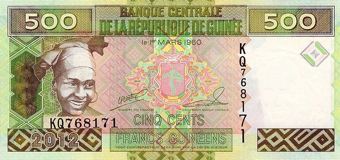 Front of Guinea p39b: 500 Francs from 2012