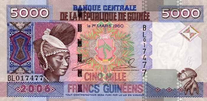 Front of Guinea p41a: 5000 Francs from 2006