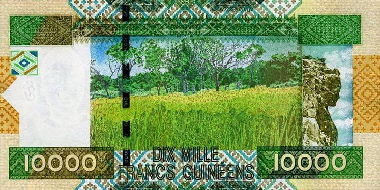 Back of Guinea p45: 10000 Francs from 2010