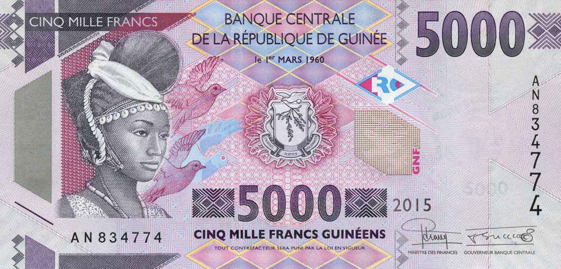 Front of Guinea p49a: 5000 Francs from 2015