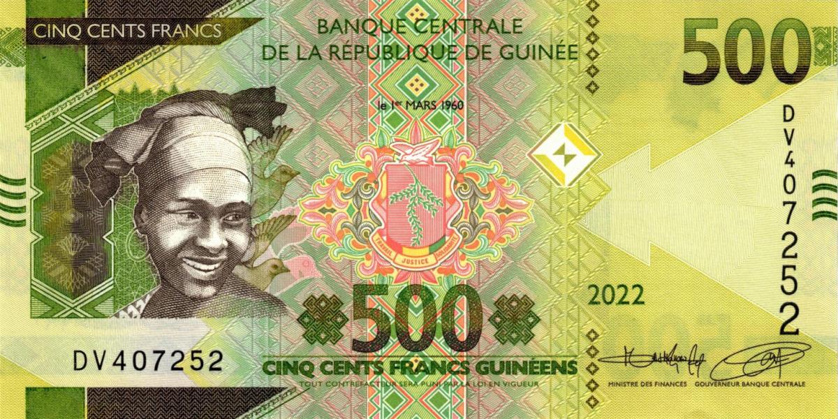 Front of Guinea p49: 500 Francs from 2022