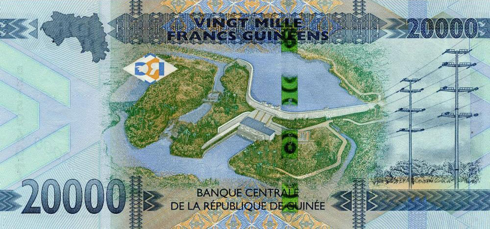 Back of Guinea p50d: 20000 Francs from 2024