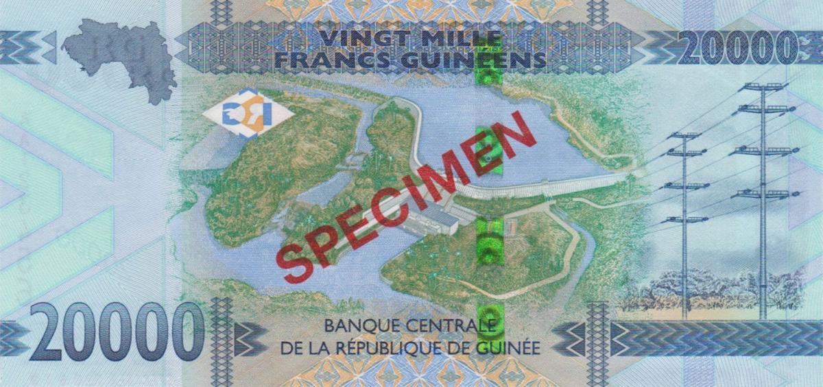 Back of Guinea p50s: 20000 Francs from 2015