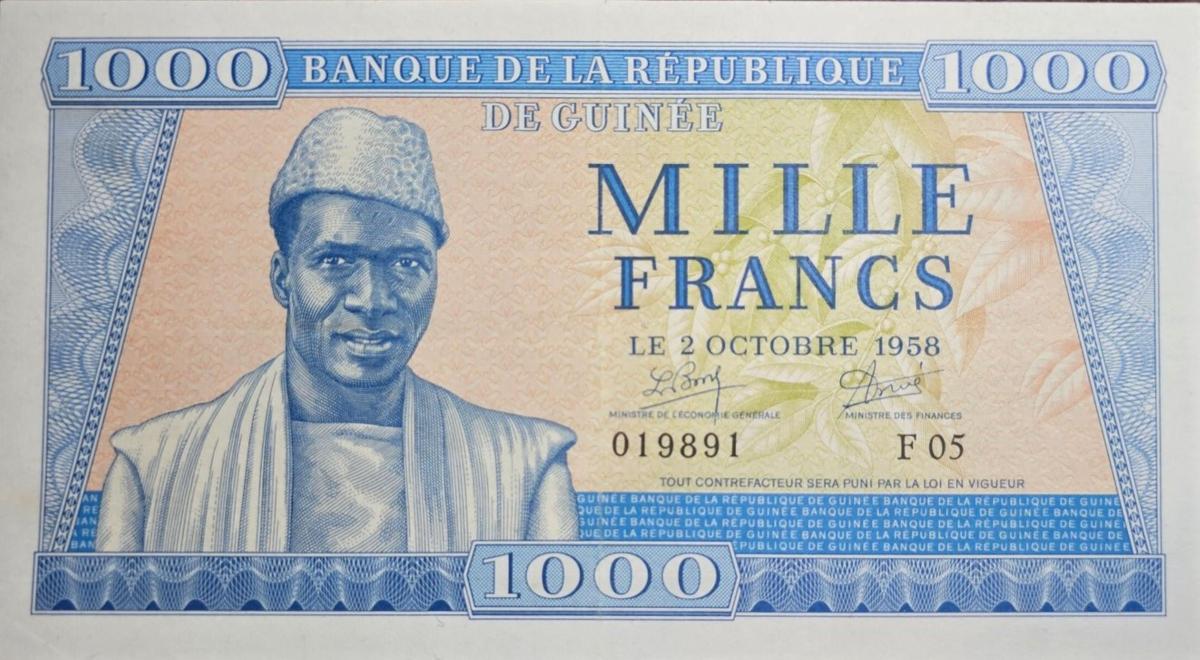 Front of Guinea p9a: 1000 Francs from 1958