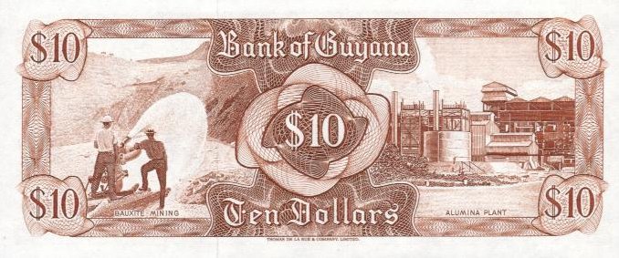 Back of Guyana p23f: 10 Dollars from 1966