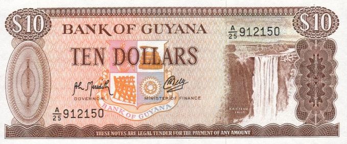 Front of Guyana p23f: 10 Dollars from 1966