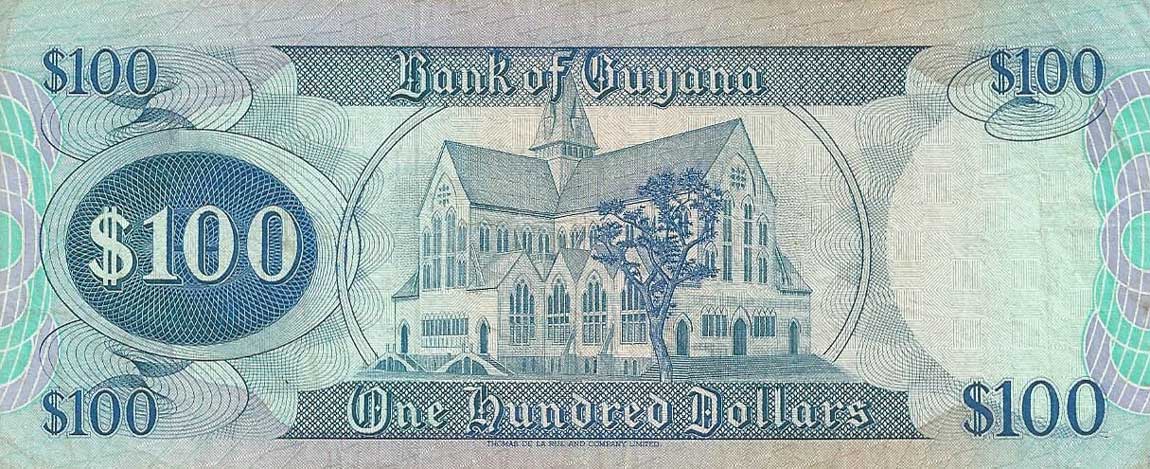 Back of Guyana p28a: 100 Dollars from 1989