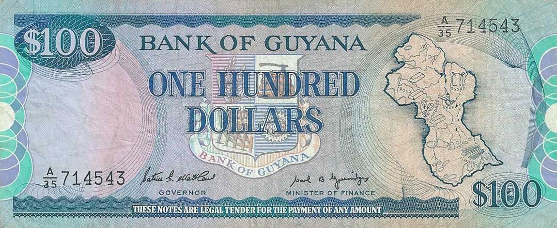 Front of Guyana p28a: 100 Dollars from 1989