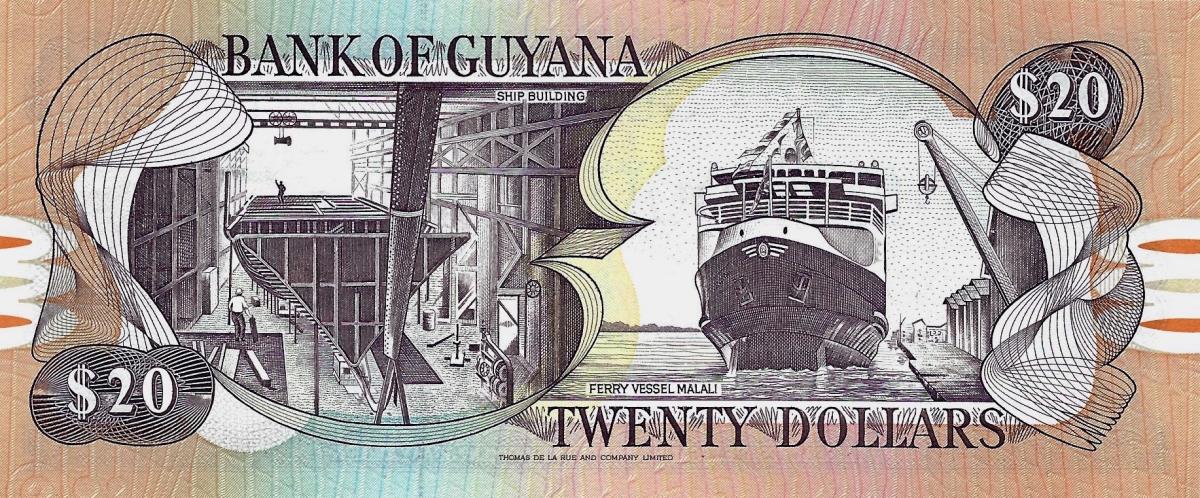 Back of Guyana p30a: 20 Dollars from 1996