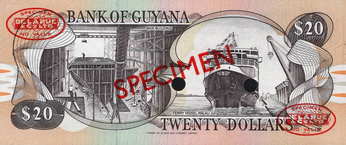 Back of Guyana p30s: 20 Dollars from 1996