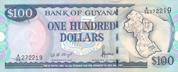Front of Guyana p31: 100 Dollars from 1999
