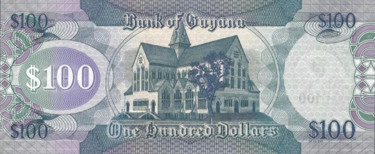 Back of Guyana p36d: 100 Dollars from 2019