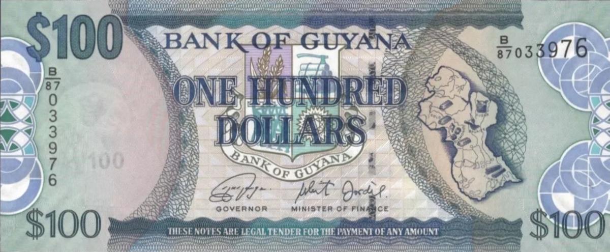 Front of Guyana p36d: 100 Dollars from 2019
