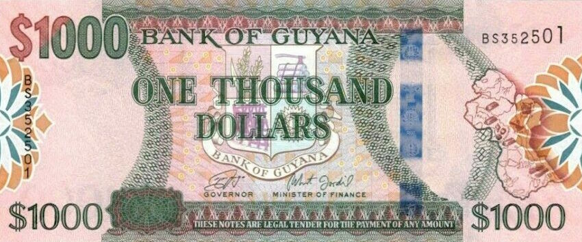 Front of Guyana p38c: 1000 Dollars from 2011
