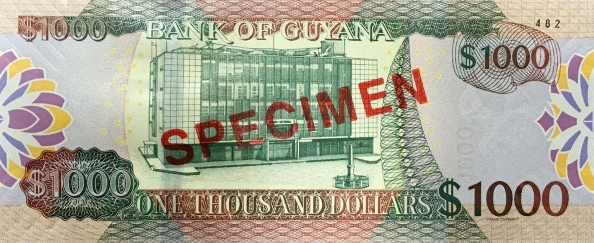 Back of Guyana p38s: 1000 Dollars from 2011