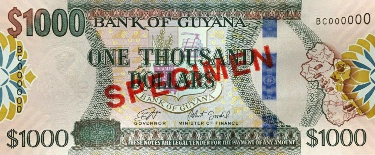 Front of Guyana p38s: 1000 Dollars from 2011