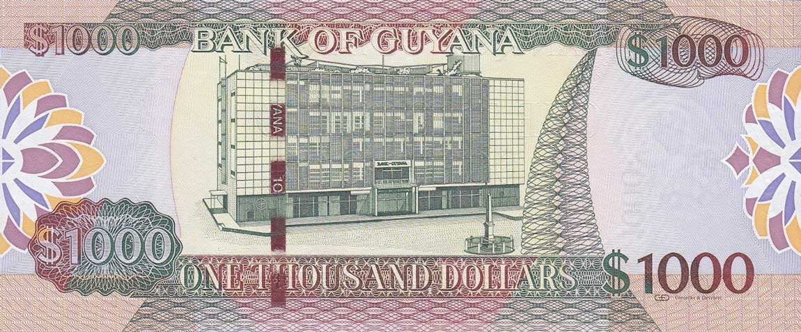 Back of Guyana p38a: 1000 Dollars from 2011