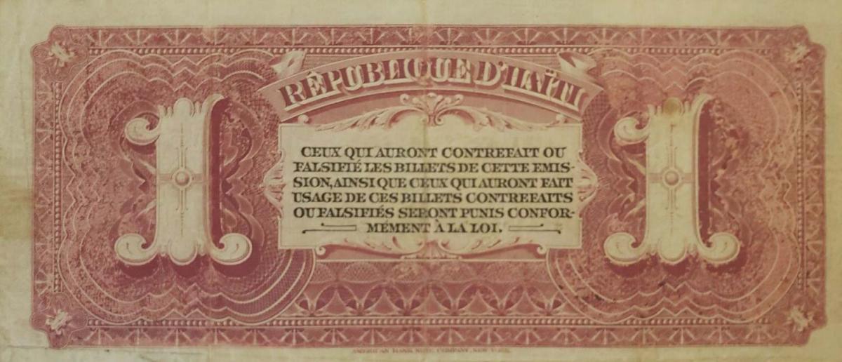 Back of Haiti p101a: 1 Gourde from 1892