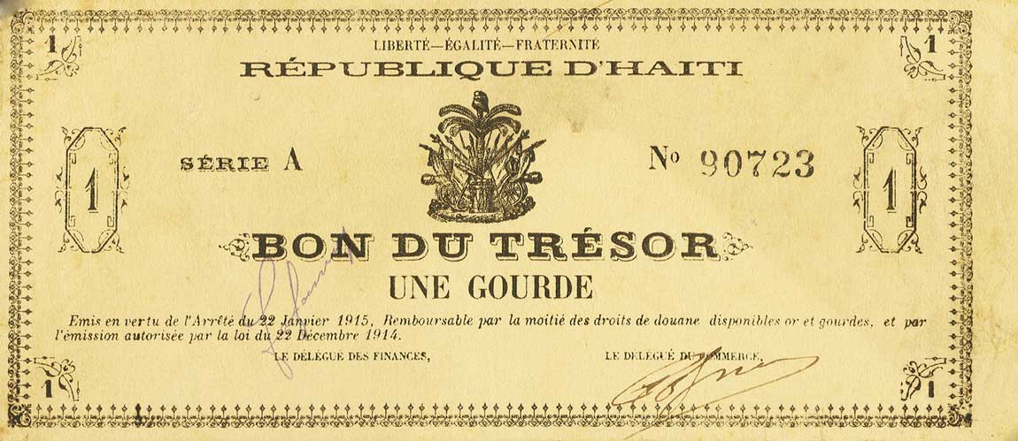 Front of Haiti p127: 1 Gourde from 1915