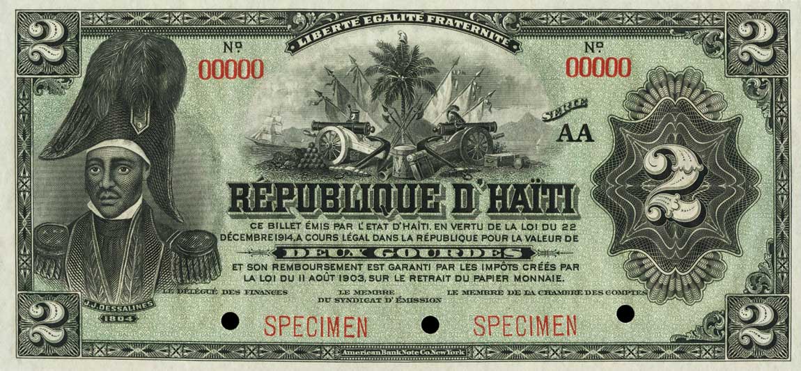 Front of Haiti p132s: 2 Gourdes from 1914