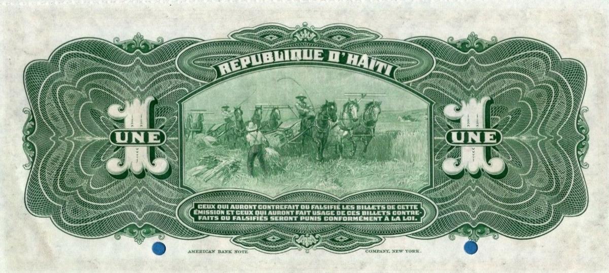 Back of Haiti p140s: 1 Gourde from 1919