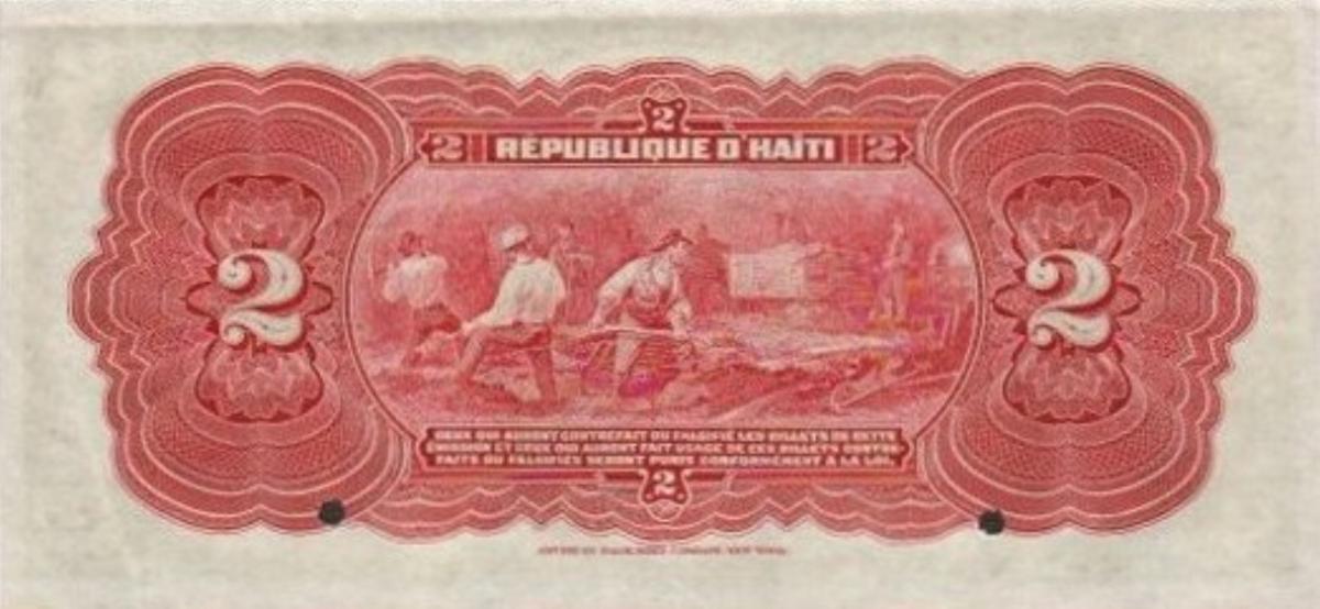 Back of Haiti p141s: 2 Gourdes from 1919