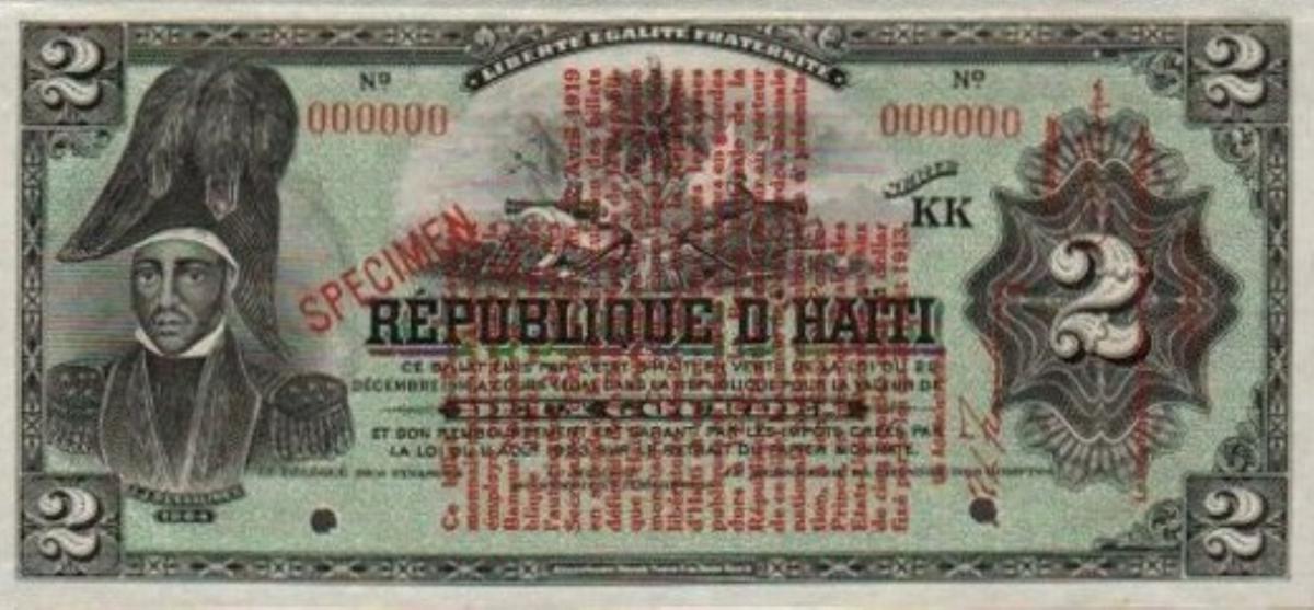 Front of Haiti p141s: 2 Gourdes from 1919