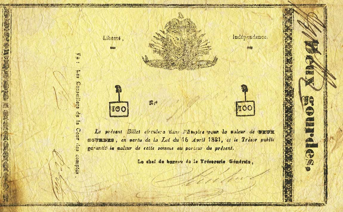 Front of Haiti p15a: 2 Gourdes from 1851