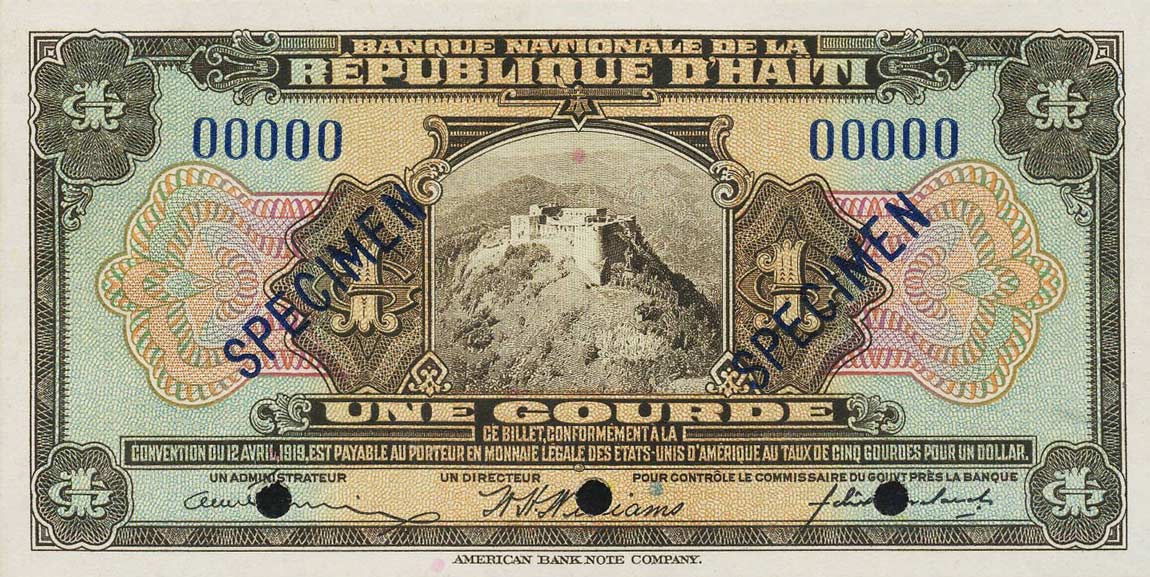 Front of Haiti p160s: 1 Gourde from 1919