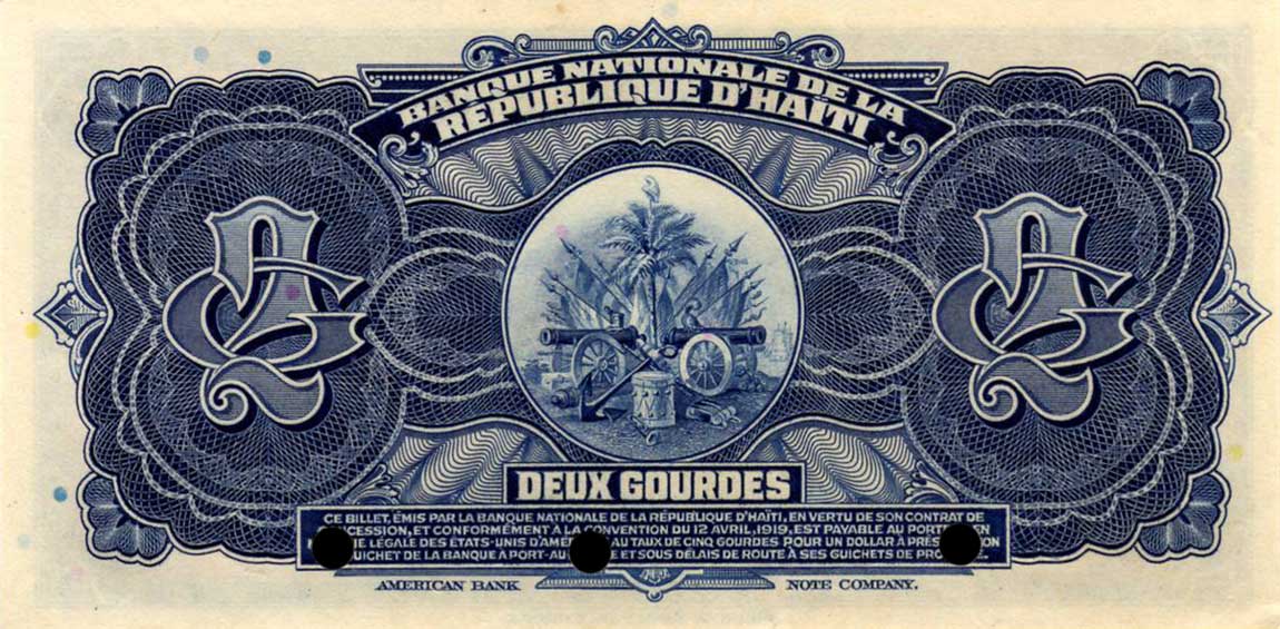 Back of Haiti p161s: 2 Gourdes from 1919