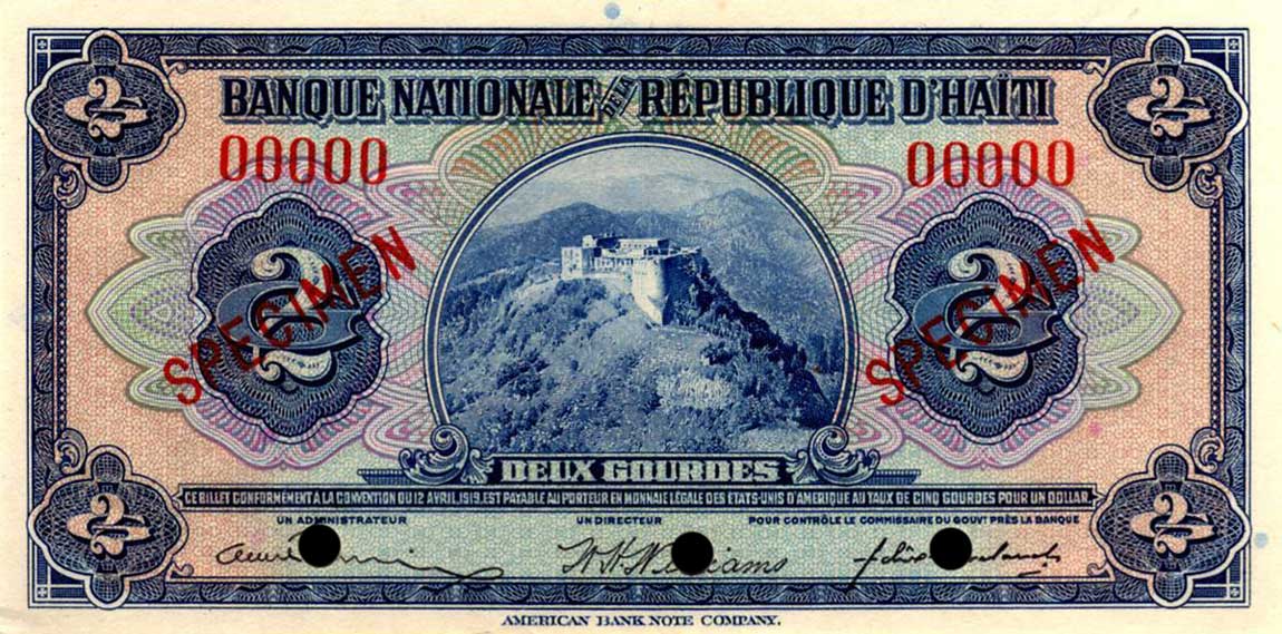 Front of Haiti p161s: 2 Gourdes from 1919