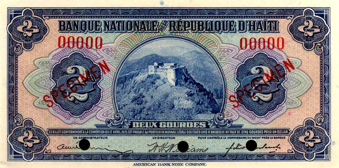 Front of Haiti p161s: 2 Gourdes from 1919