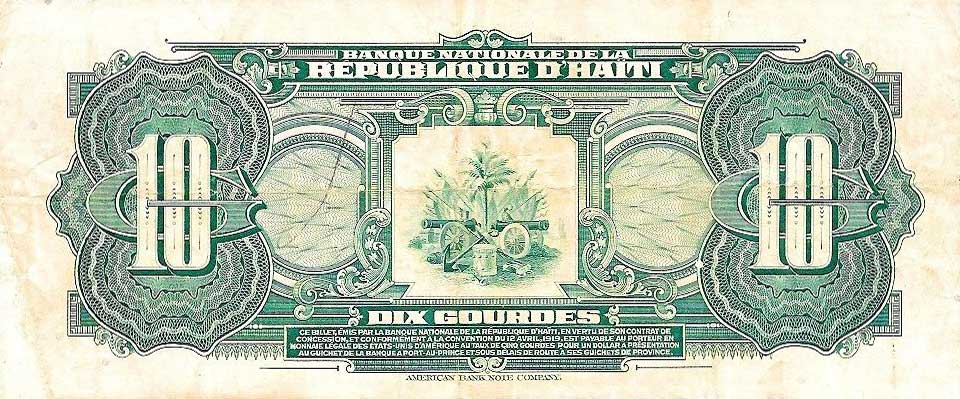 Back of Haiti p173a: 10 Gourdes from 1919