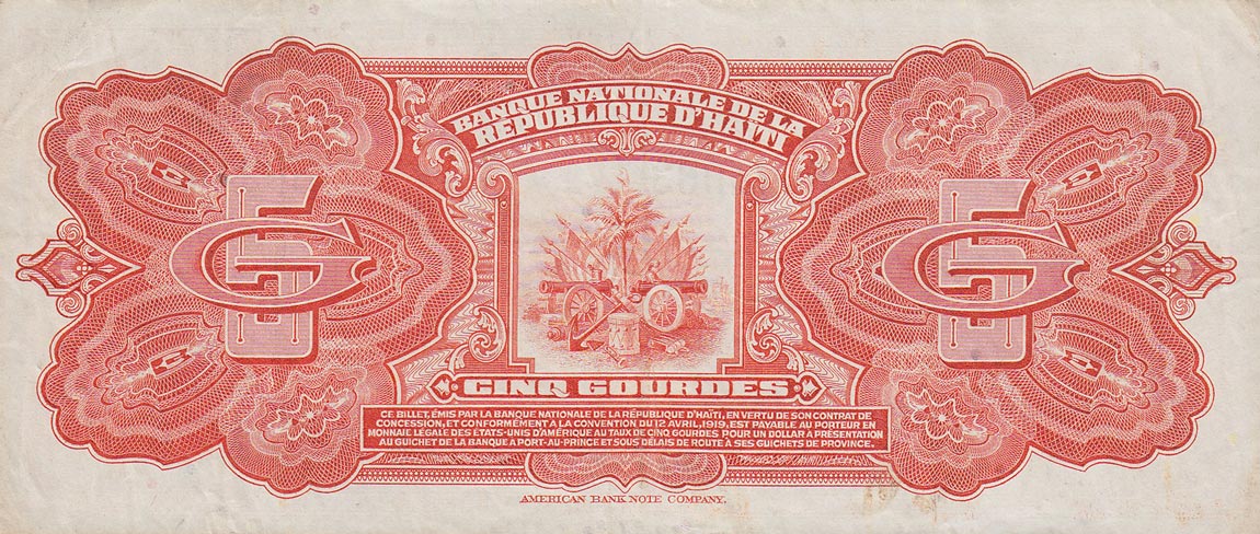 Back of Haiti p180a: 5 Gourdes from 1951