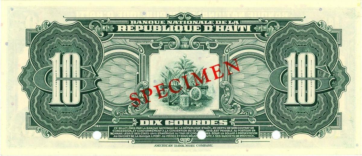 Back of Haiti p181s: 10 Gourdes from 1951