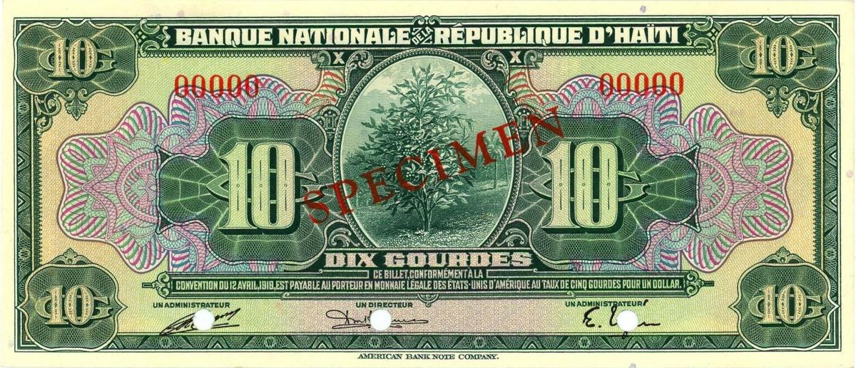 Front of Haiti p181s: 10 Gourdes from 1951