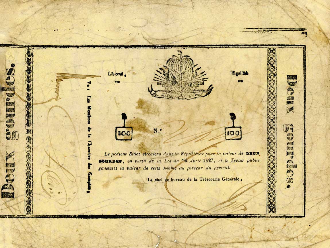 Front of Haiti p18: 2 Gourdes from 1827