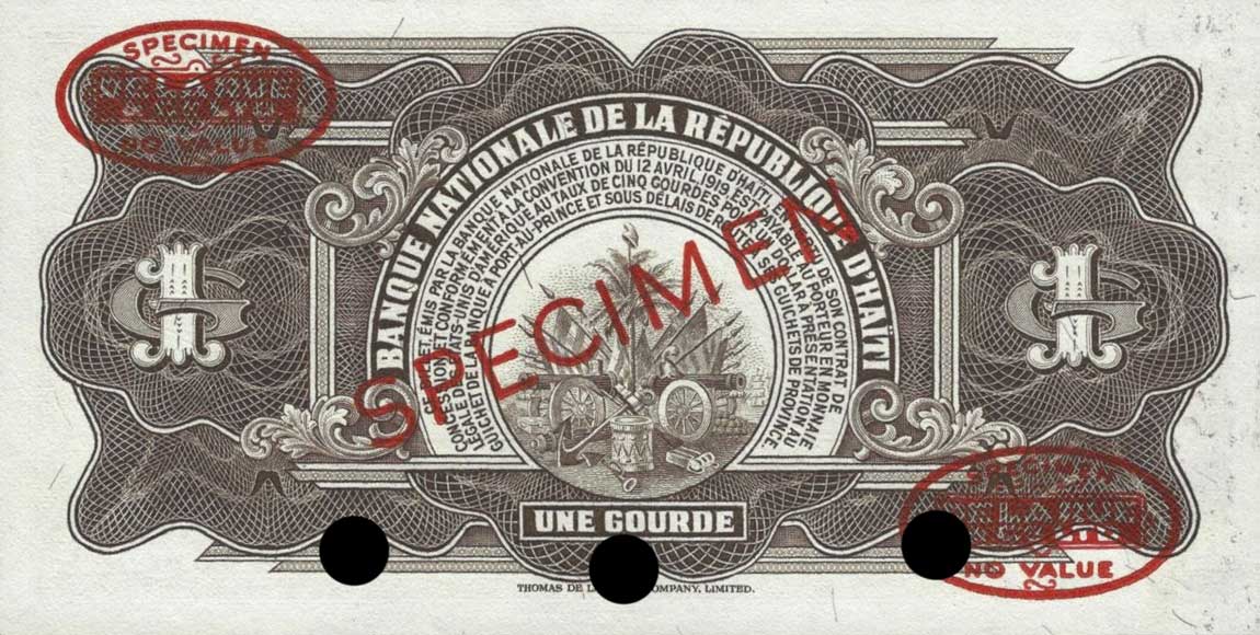 Back of Haiti p190s: 1 Gourde from 1967