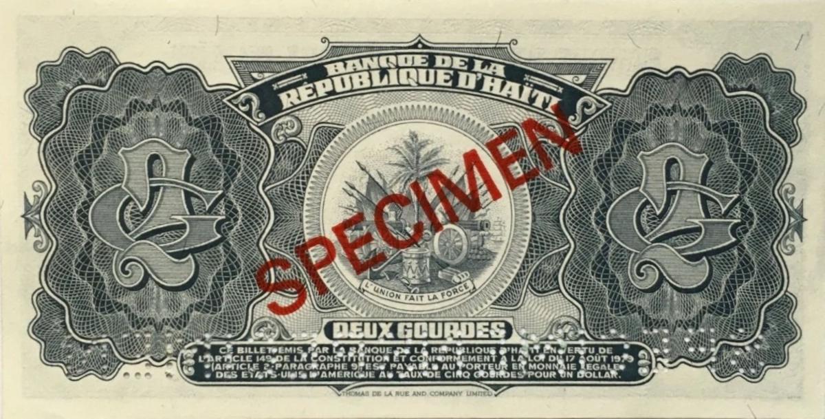 Back of Haiti p191s: 2 Gourdes from 1967