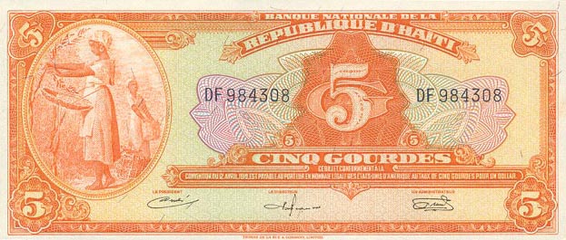 Front of Haiti p192a: 5 Gourdes from 1967