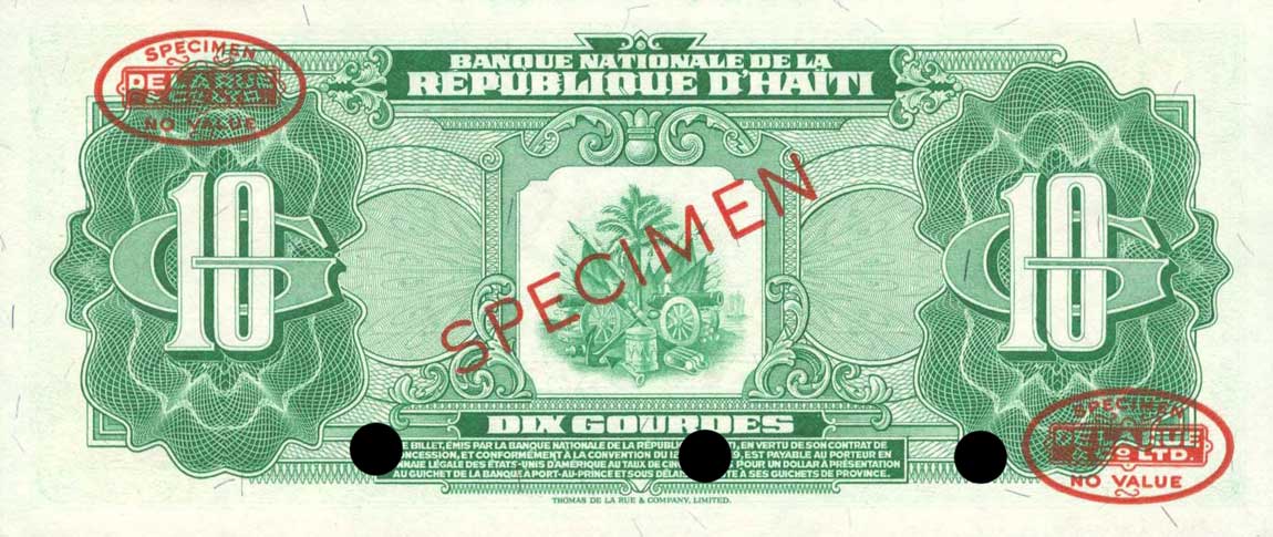Back of Haiti p193s: 10 Gourdes from 1967