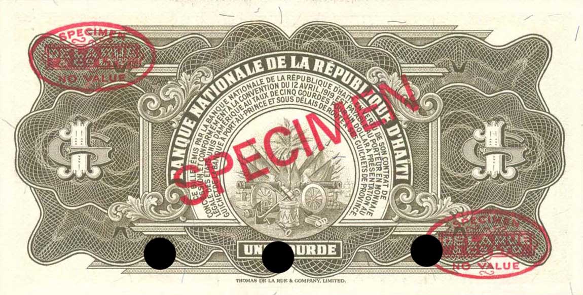 Back of Haiti p196s: 1 Gourde from 1968