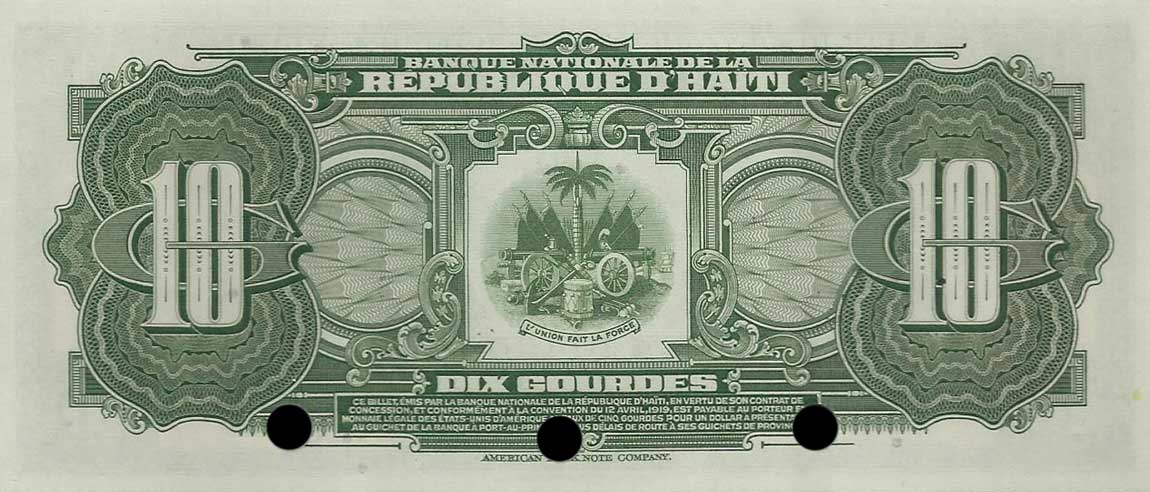 Back of Haiti p203s: 10 Gourdes from 1970