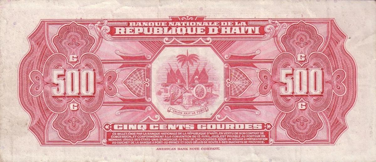 Back of Haiti p207a: 500 Gourdes from 1970
