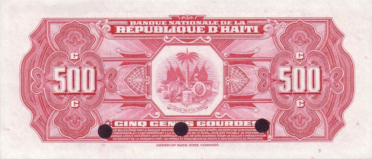 Back of Haiti p207s: 500 Gourdes from 1970